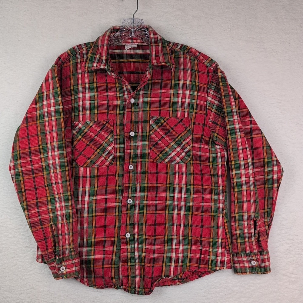 Vintage 1970s Big Mac Shirt Mens Large Fannel Red Plaid Long Sleeve JC Penny USA